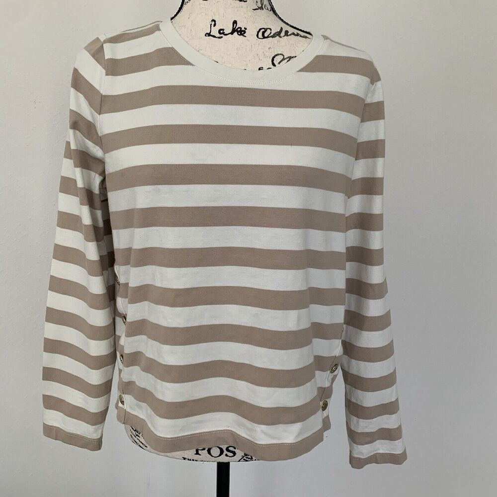 J Crew Striped 100% Cotton Sweater Size M White And Tan